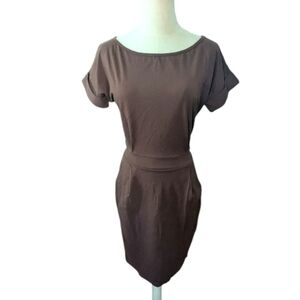 PrettyGarden Classic Brown Tie Back Pocket Dress Small